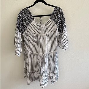 Free People Striped Mini Dress with Lace Accents